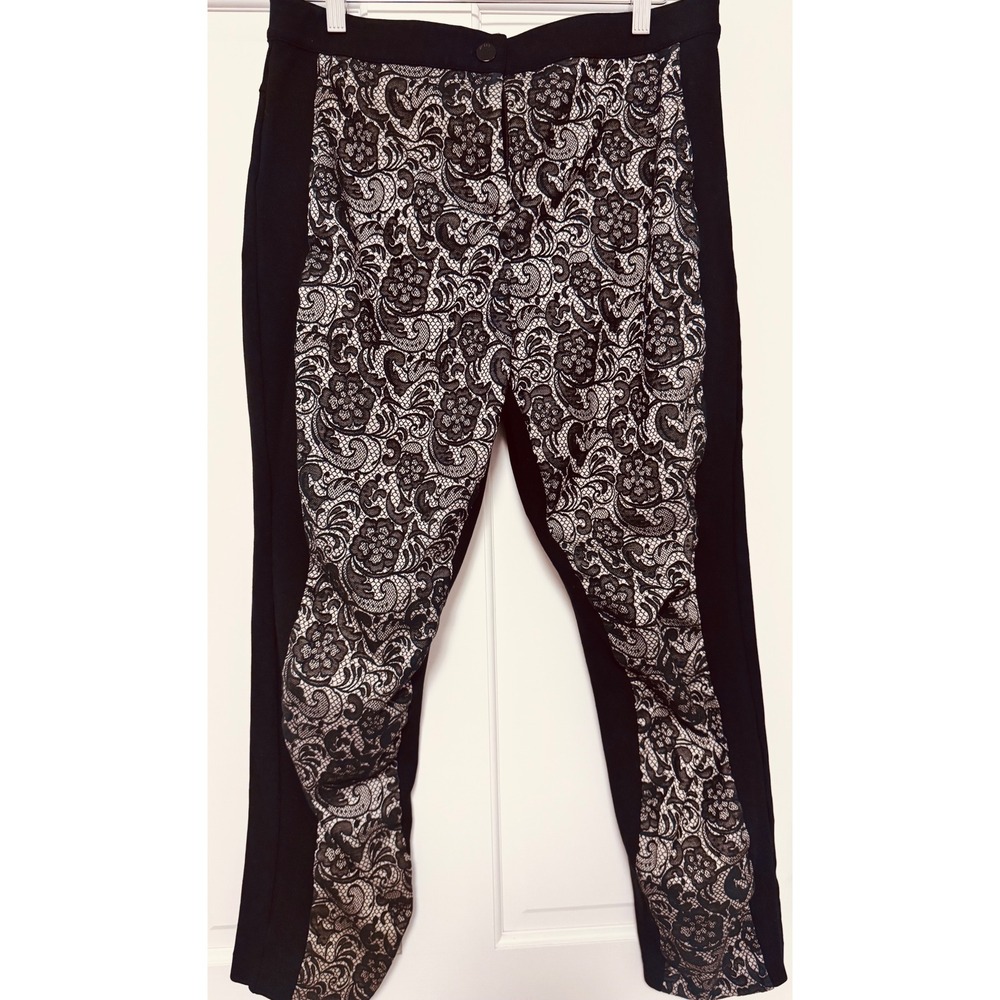 Chicos So Slimming Black Floral Lace Front Pull On Pants Size 2 Womens chic